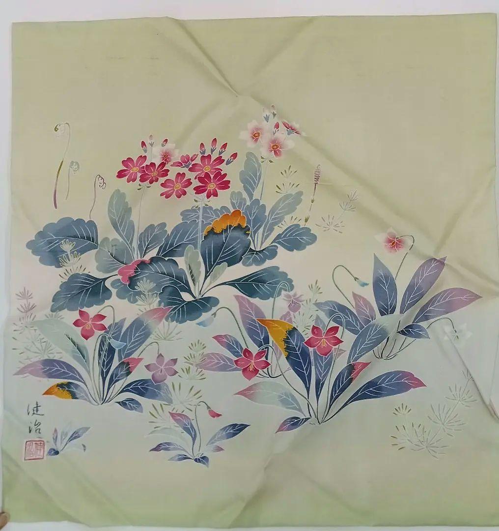 加賀友禅　白山紬の華袱紗、3点、　春　シルク お買い得価格