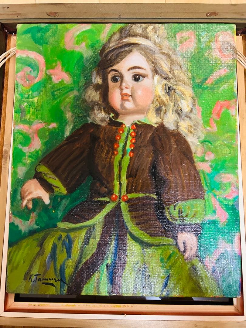 真作保証 田村孝之介 油彩8号 人形画 大地堂豪華額装 高島屋美術部購入 美品