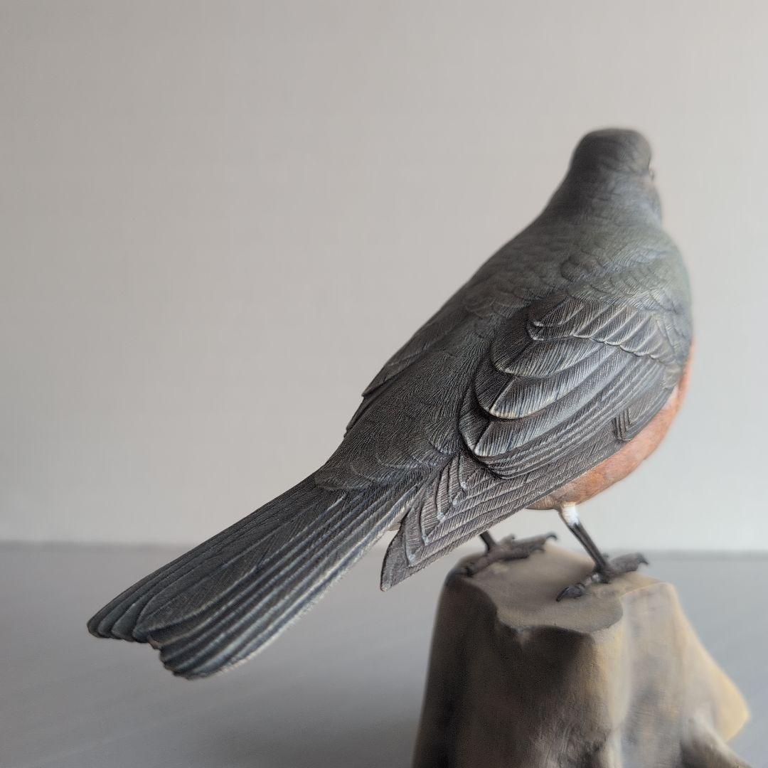リアル木彫り　コマツグミ(アメリカン　ロビン) 野鳥彫刻 バードカービング