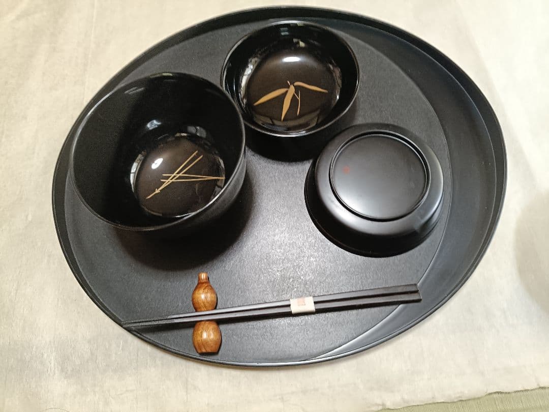 正月雑煮漆器セット 乾漆本金蒔絵技法雑煮椀　向付　 本漆細箸 一閑摺り日月膳