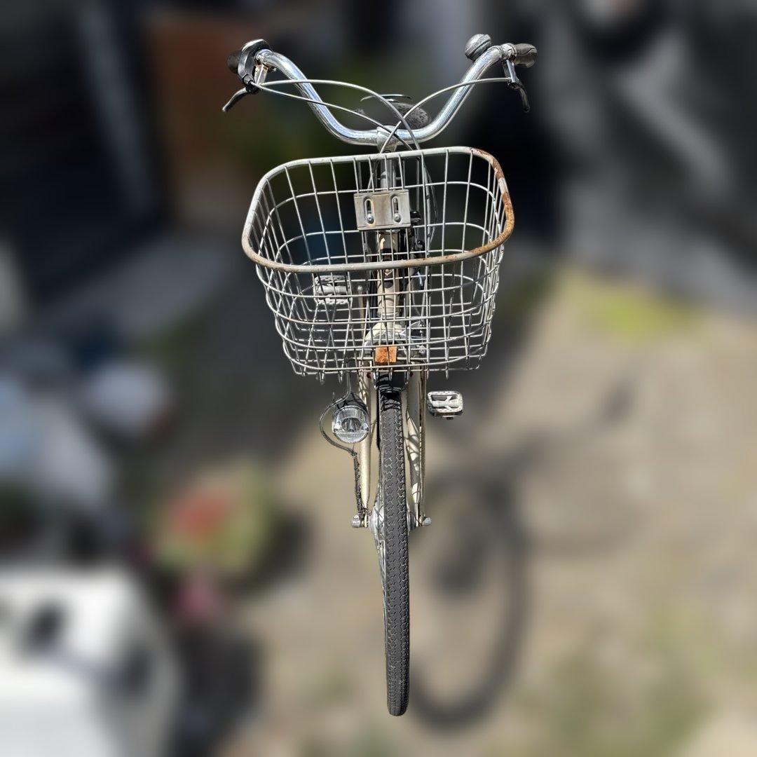 シティサイクル ベージュ 前面バスケット付き　マルキン　3段ギア付き