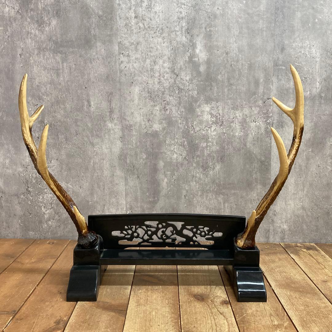 4階 【希少】鹿の角型 刀掛け 刀置き 二本掛け 飾り台 刀剣 武具 骨董