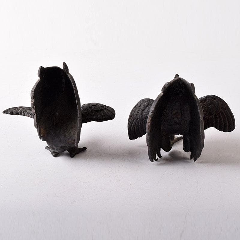 中国　古銅　鳥　置物　一對　C　7581