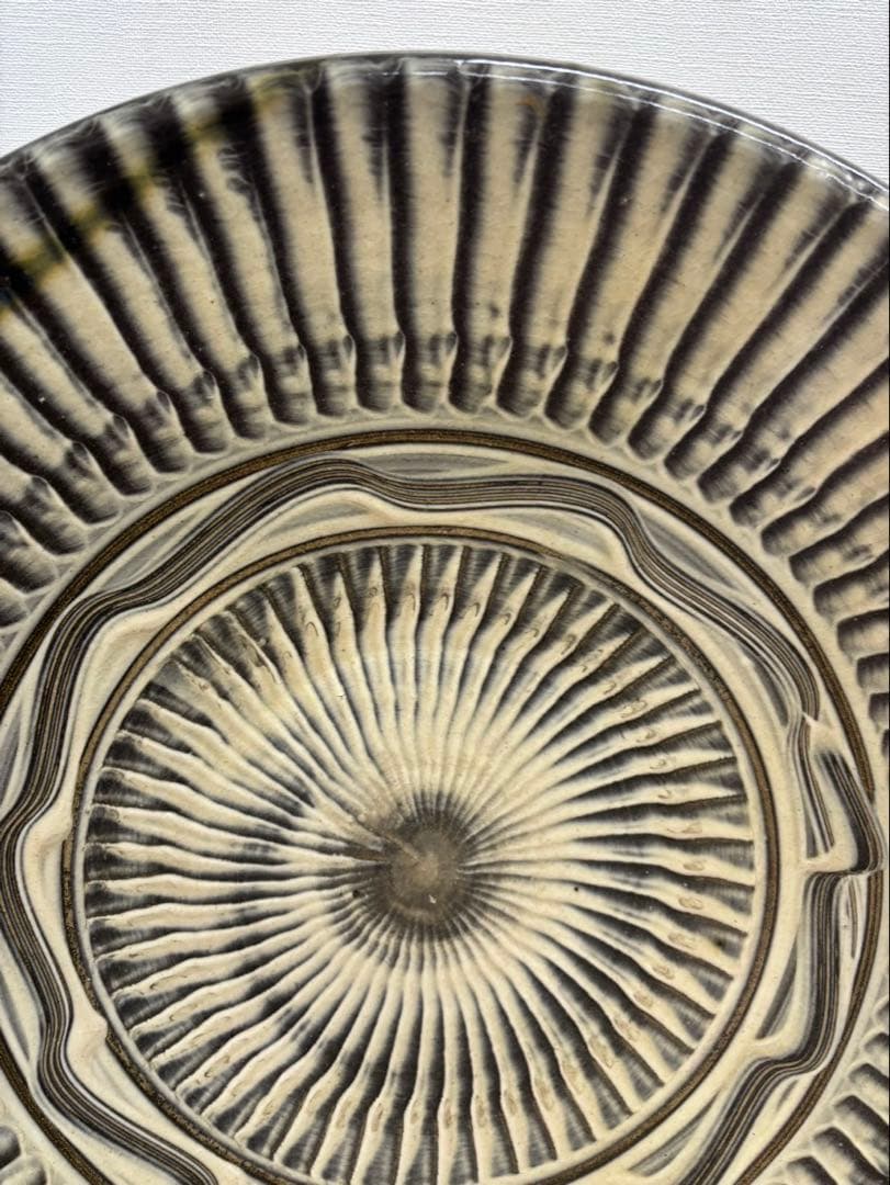 特大サイズ！小鹿田焼？小石原焼？大皿 オブジェ 飾り皿 木製皿立て付き