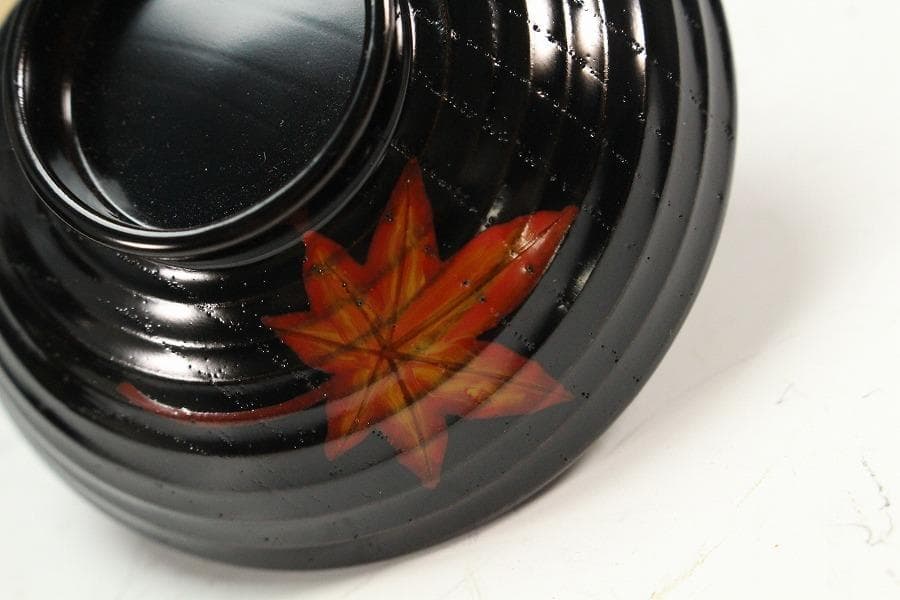 塗師 表次造 色絵雲錦 黒小吸物椀 十客 共箱 美品(K-XA874)