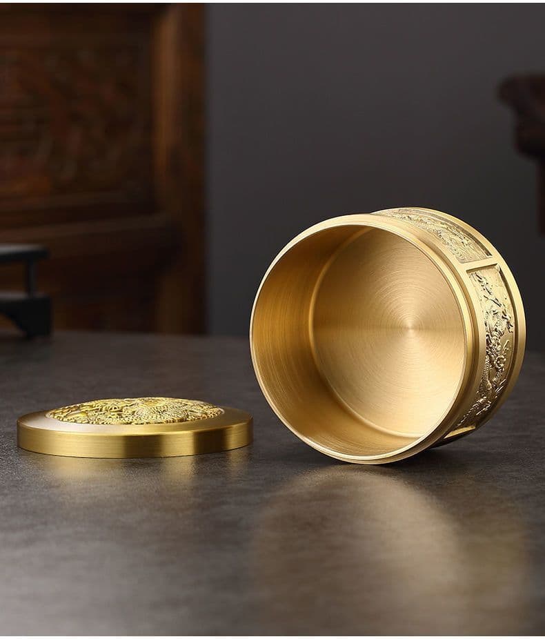 銅 細工 レリーフ竜紋茶壺 茶道具 香道具 工芸品 置物