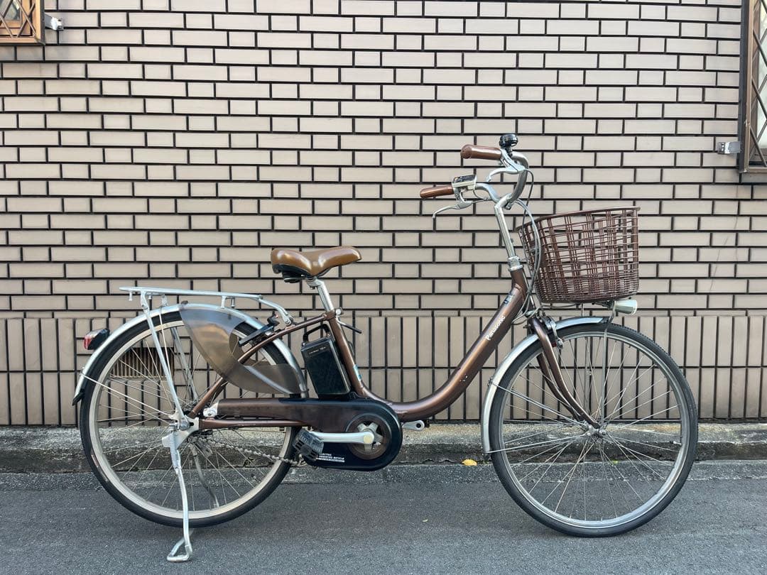 ブラウン 電動アシスト自転車 前バスケット付き