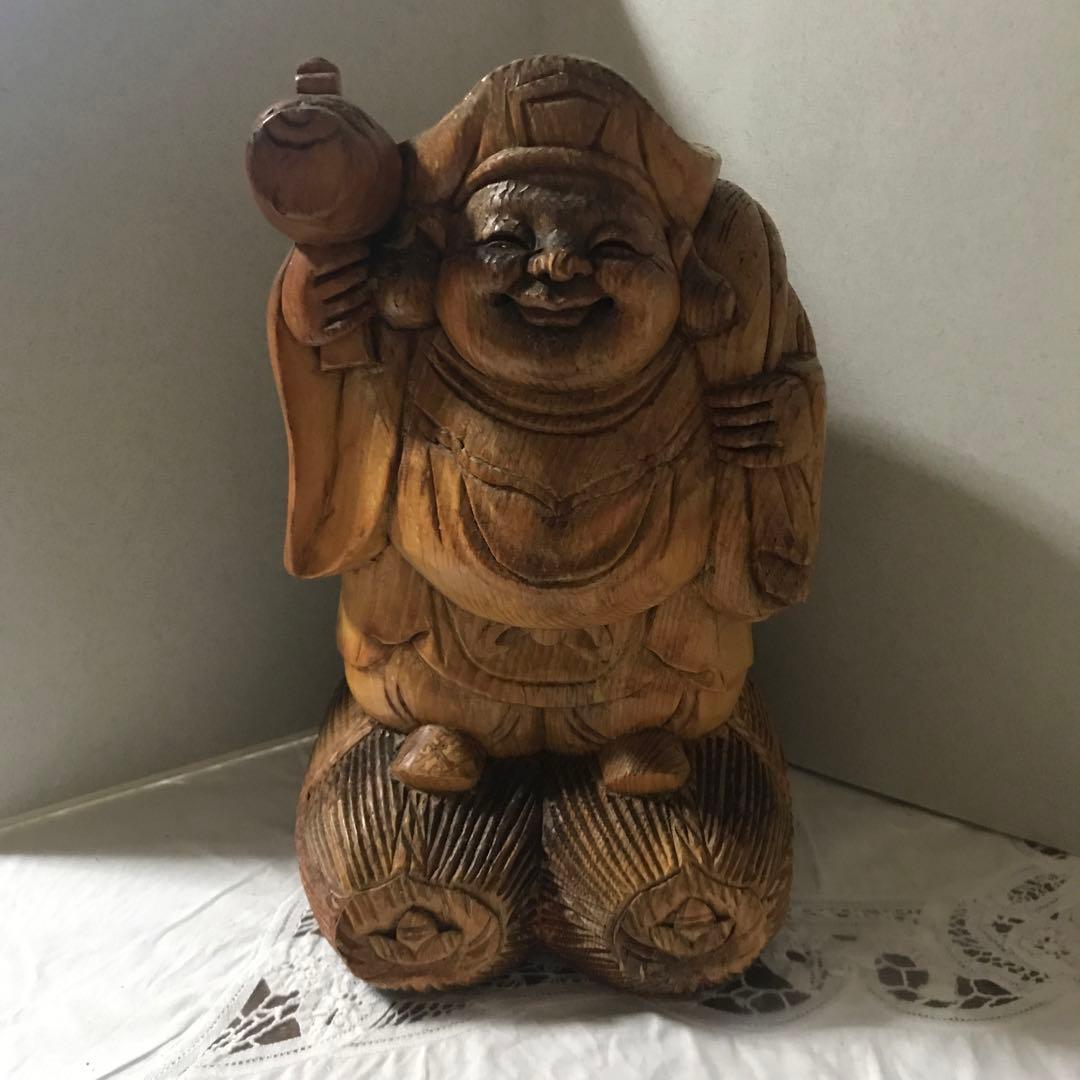 木製 福の神 大黒天 彫刻 約30cm