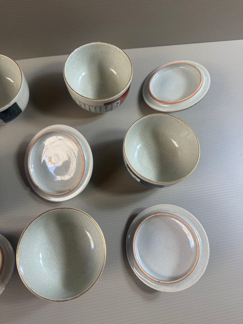 1540  九谷焼　扇文　湯呑　蓋付　5客