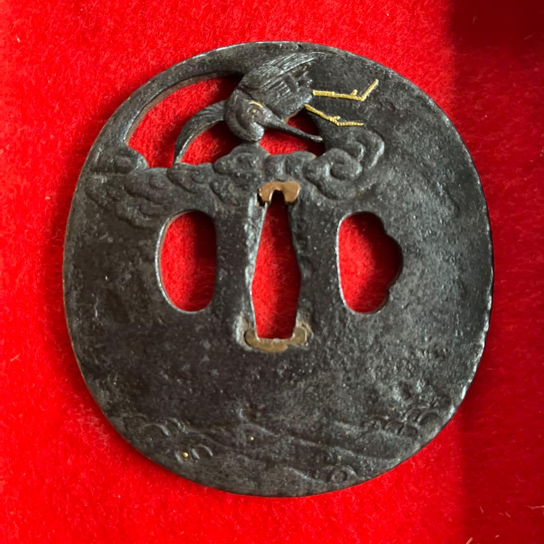 鶴図の透かし鍔