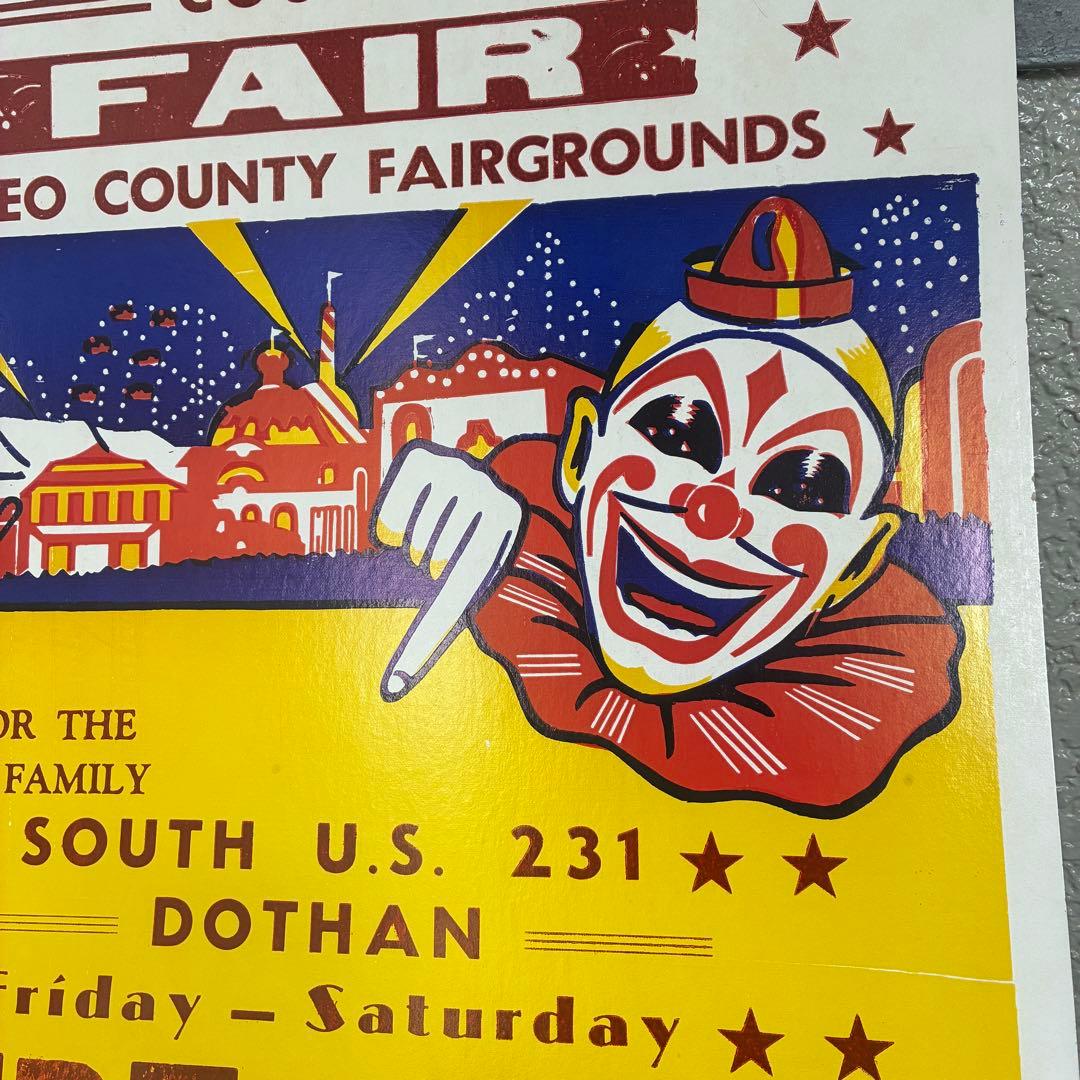 希少レアBIG！50's〜アメリカアンティーク　ピエロ道化師サーカス遊園地広告