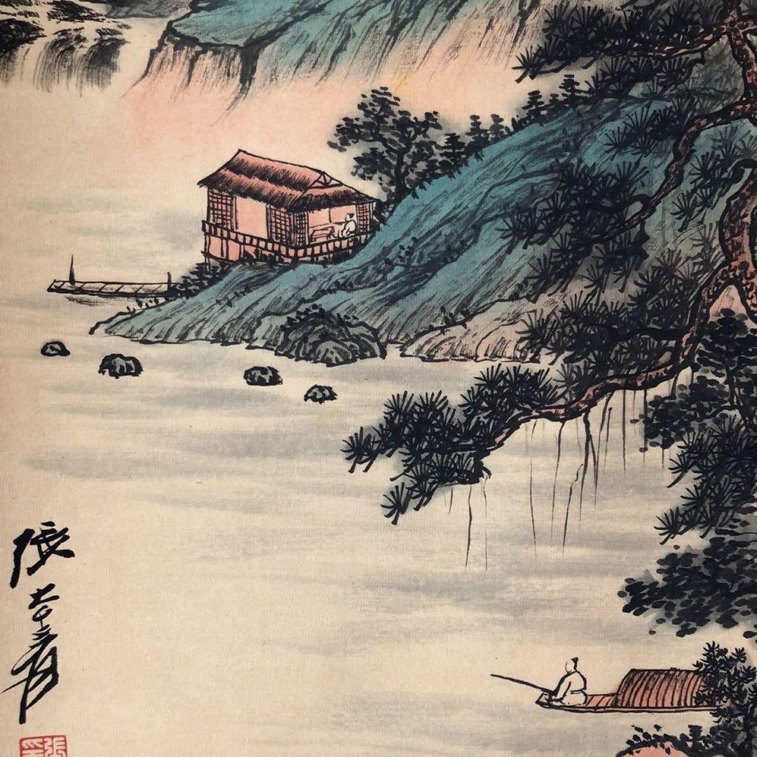 三尺中堂 掛け軸 張大千 意境幽然 表装済