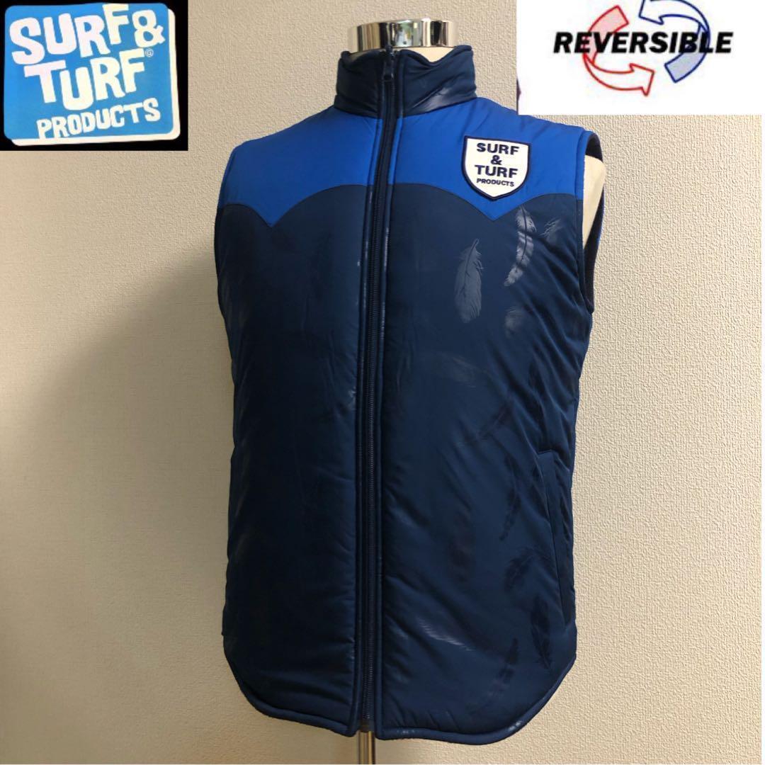 サーフアンドターフ リバーシブル 中綿 フリース ベスト★ネイビー Mサイズ