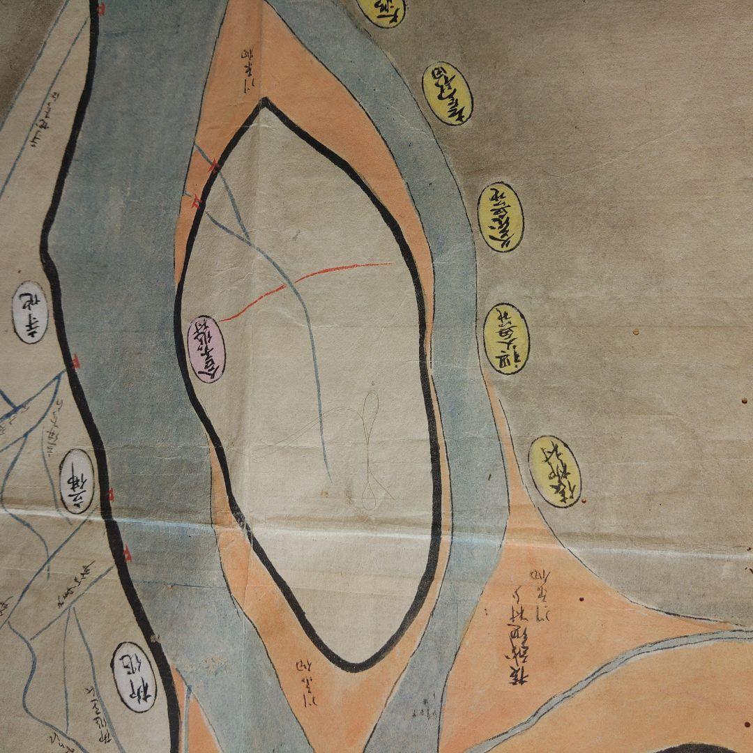 江戸時代　越後味方村白根付近　彩色古地図　和紙裏打　長さ196cm