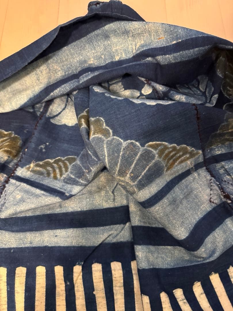 ①骨董レア品　日本　古布　藍染木綿　6m超　東北馬飾り　コレクター　リメイク材料
