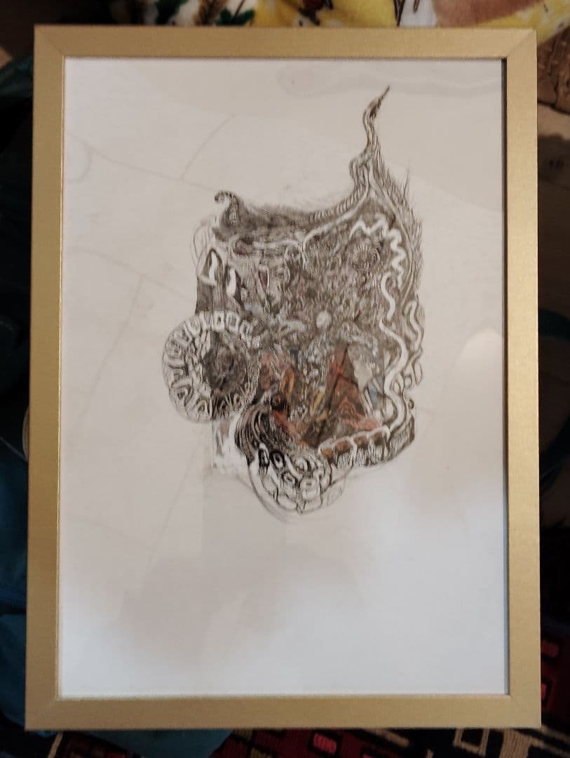 非常夢遊口『埋もれた頭』　ペン画　フレーム付き