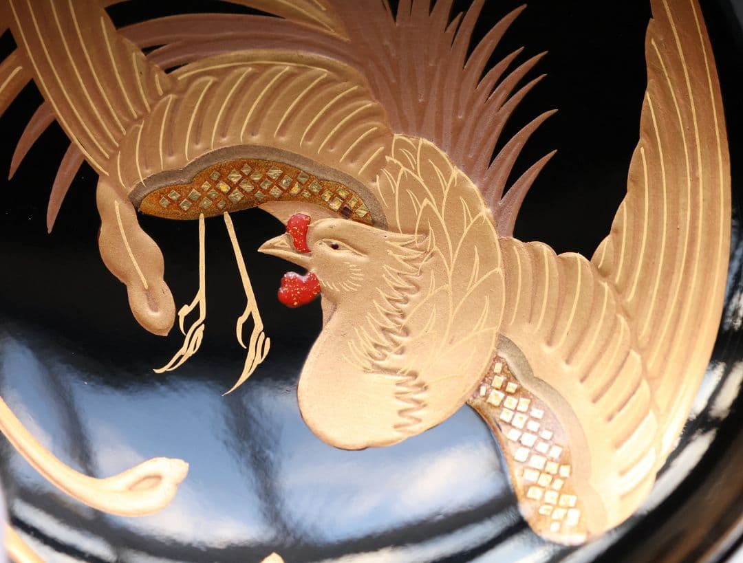 【CM403】天然木漆塗 菊桐鳳凰金蒔絵 黒塗 吸物椀 1客 昭和期 木製漆器