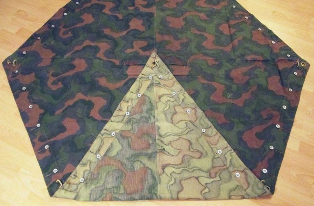 【軍幕屋】Ｂ級品★ノルウェー軍カモⅡテント★４枚★ビンテージ★野営★ポール8本付