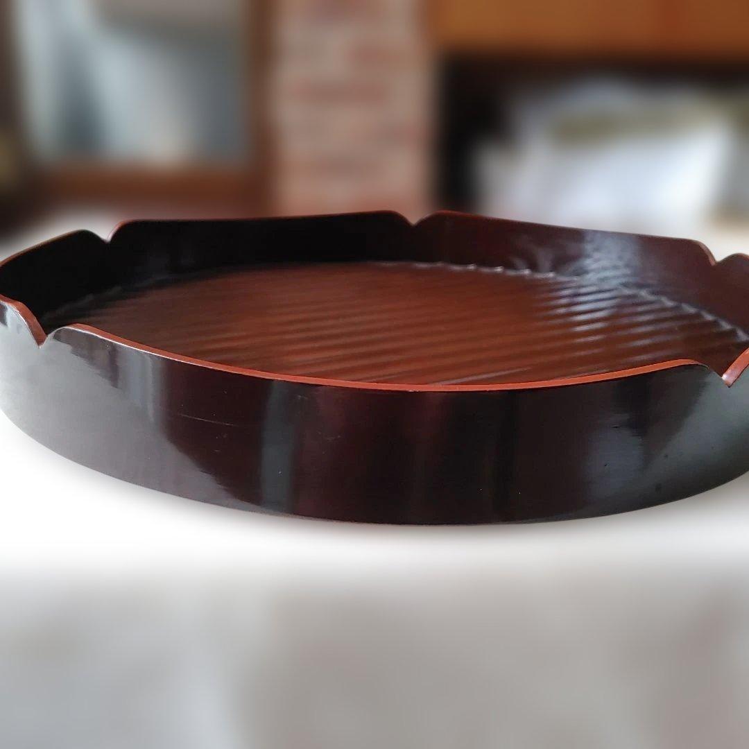 値下げ　花形盆　真塗　木製　茶道具　約29cm