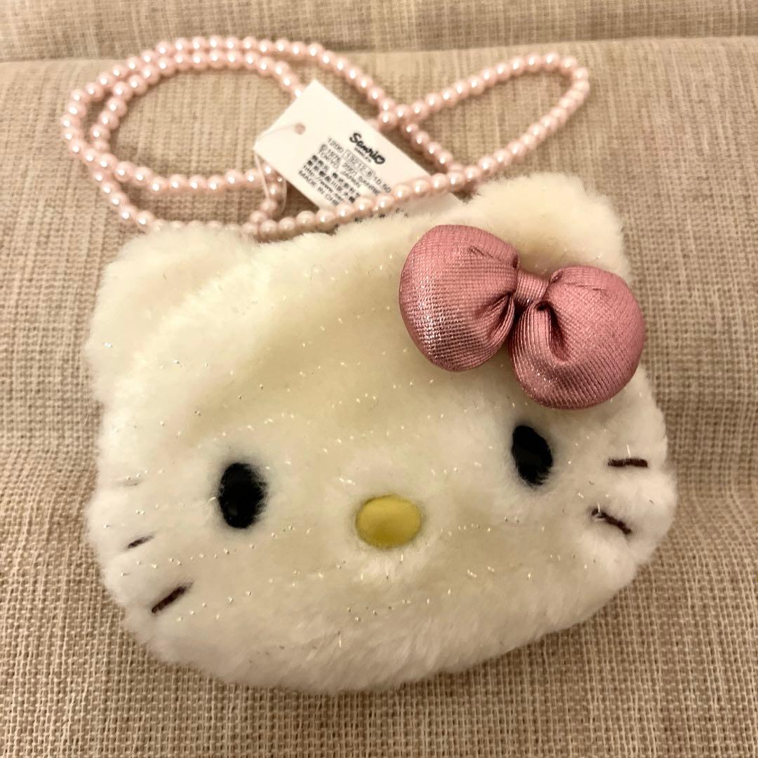 希少‼️ハローキティ ラメ入りふわふわバッグ ピンクパールストラップ付き ポーチ
