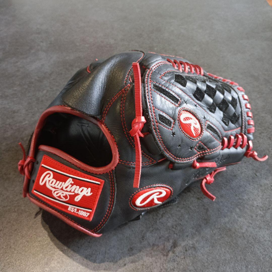 Rawlings 軟式グローブ 黒/赤 大人用　ピッチャー用