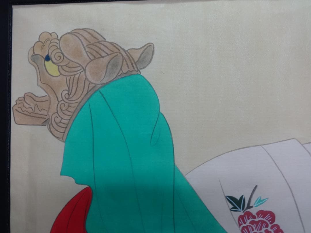 伊東深水 鏡獅子 1934年頃　肉筆水彩画　紙本著色・額装