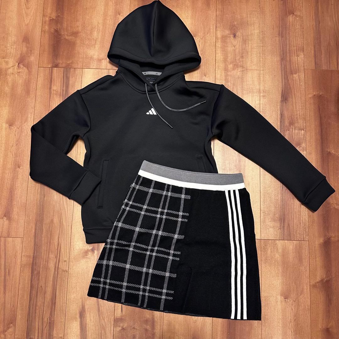 長袖フーディ　ニットスカート　セットアップ　サイズM 秋冬　チェック　パーカー