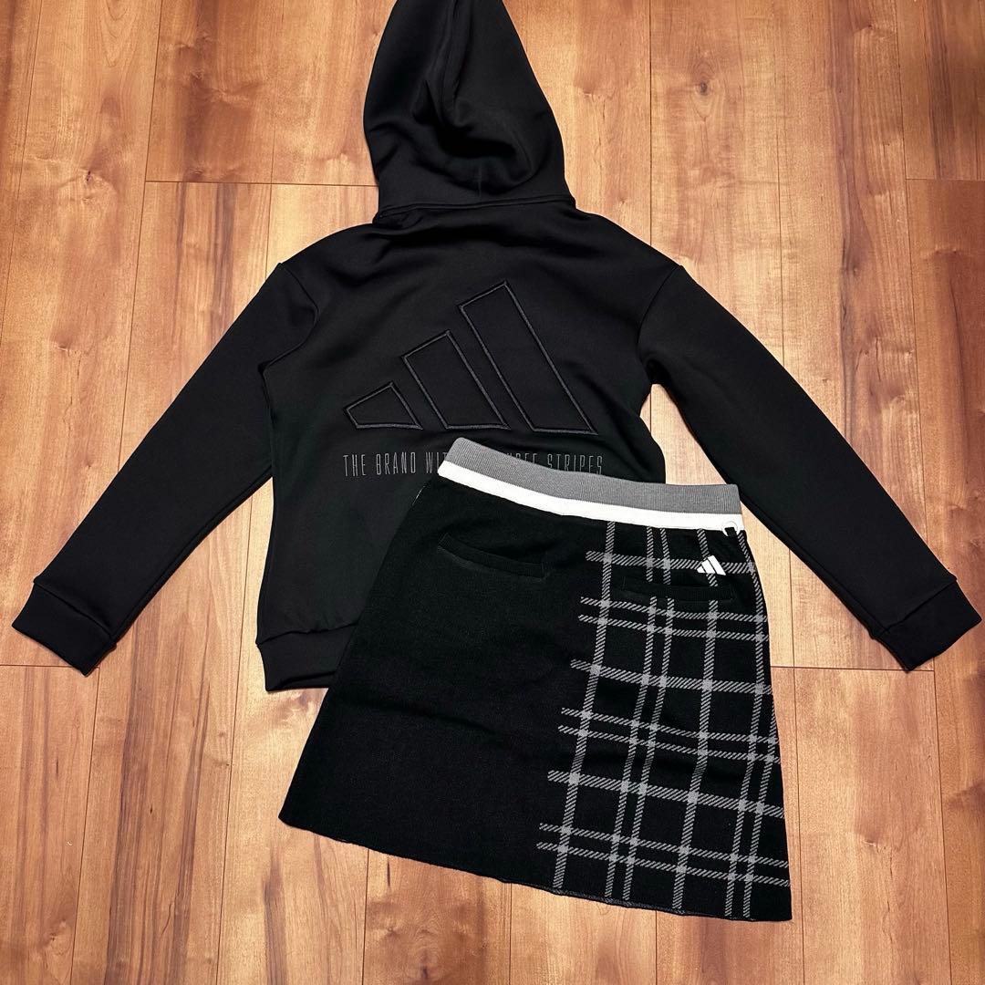 長袖フーディ　ニットスカート　セットアップ　サイズM 秋冬　チェック　パーカー