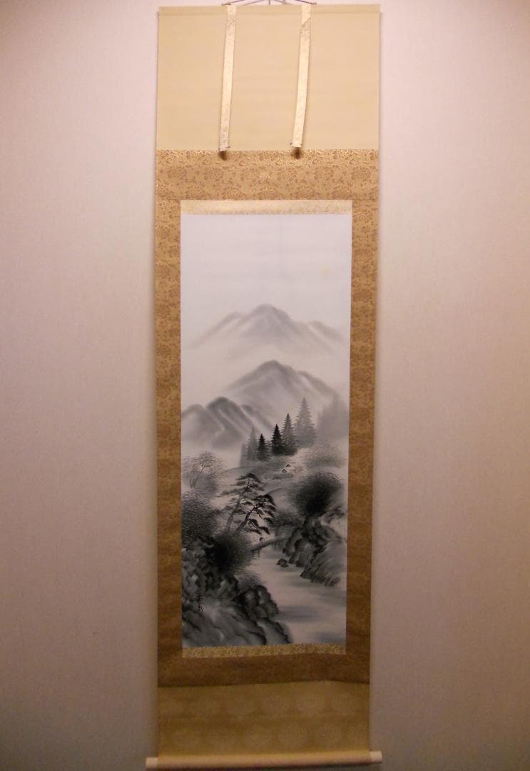 掛け軸 小池玉泉 水墨山水 絹本 希少 軸装 茶道具 掛軸 美品 です。