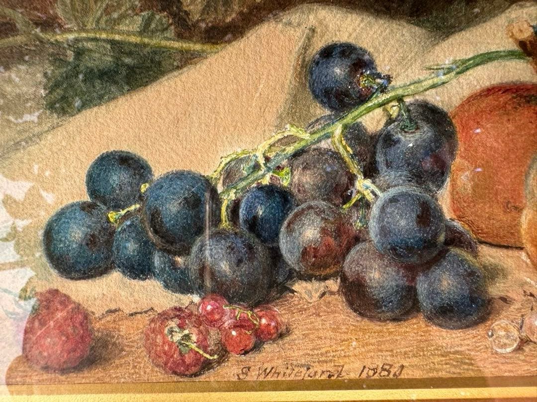 Sidney T. Whiteford 1880年　水彩画　果物の静物　額装