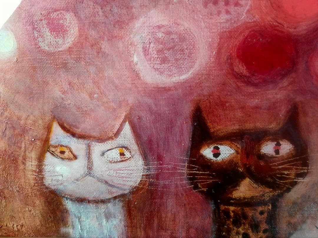 浜田裕子　油彩画 人物と猫の作品