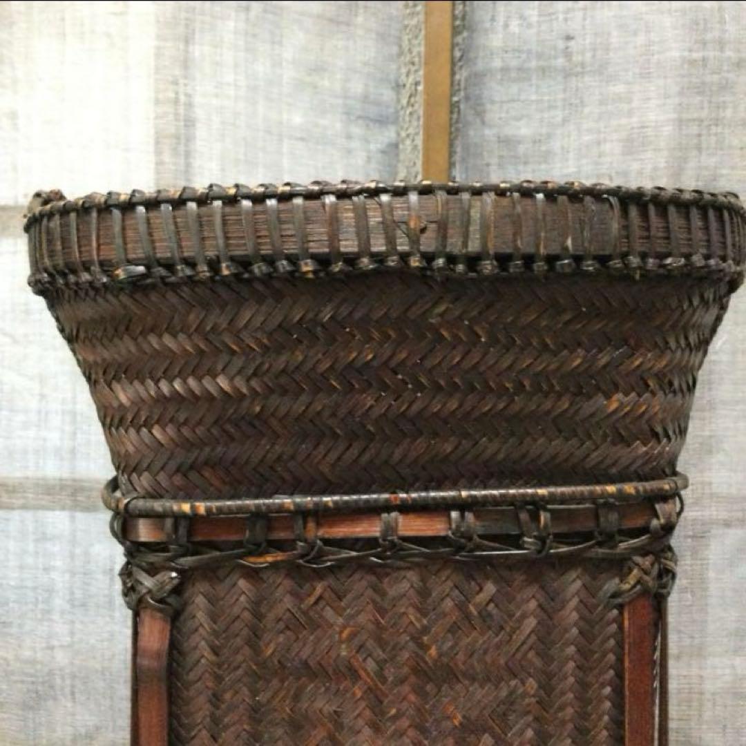 竹籠　花籠　黒竹・網代　ヴィンテージ