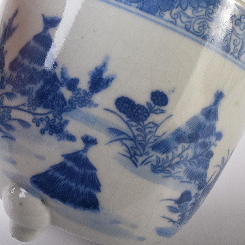 瀬戸焼　古瀬戸　染付秋草文　三つ足香炉　火入れ　V　R7933