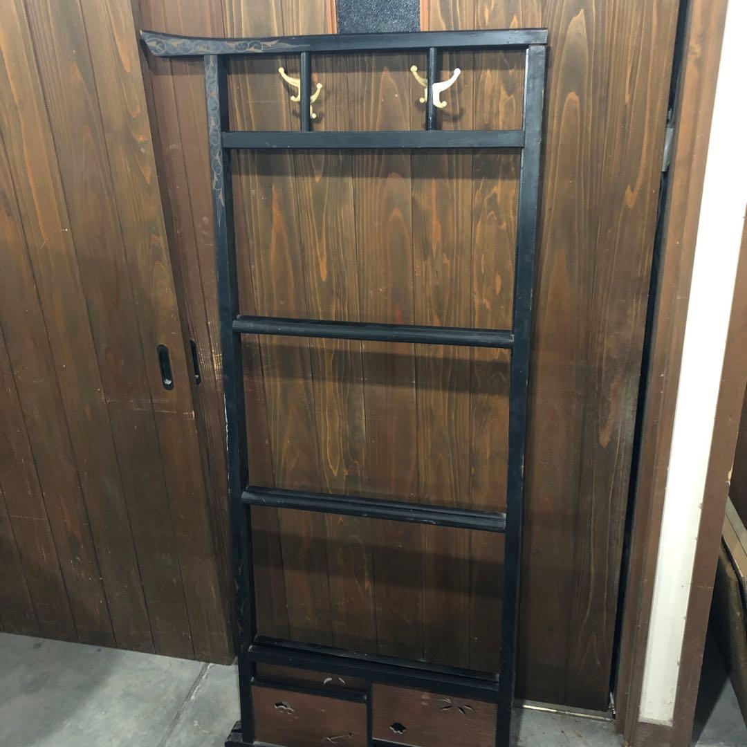 漆塗り衣桁 フック付きふ　衣紋掛　レトロ