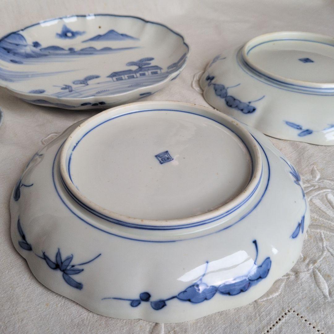 古伊万里 染付 七寸皿 5枚 山水賢人図