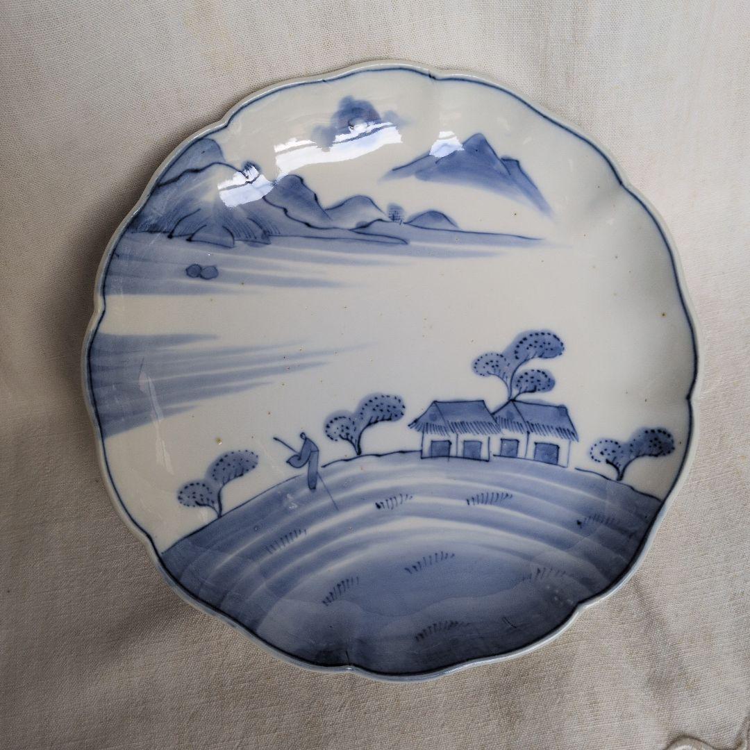 古伊万里 染付 七寸皿 5枚 山水賢人図