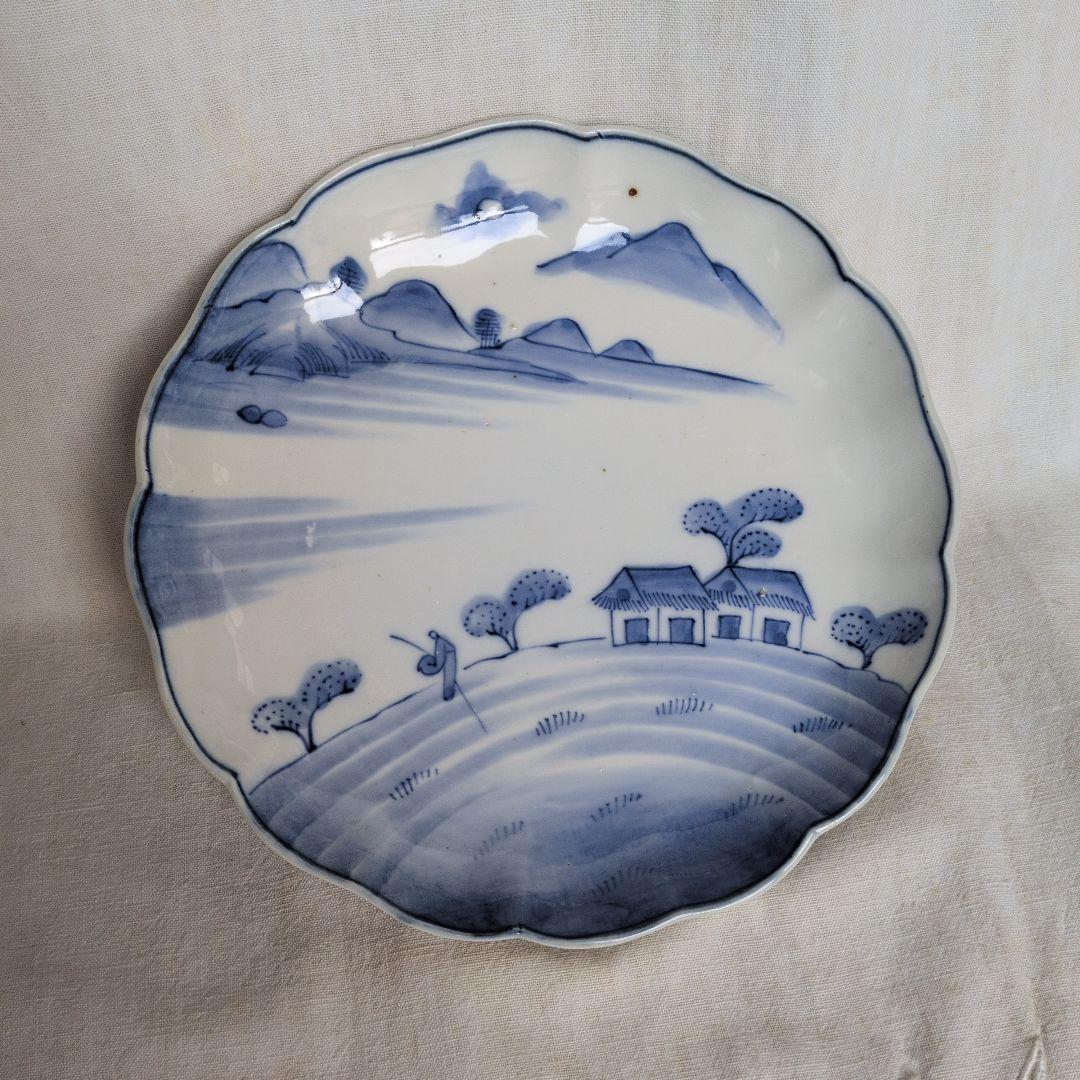 古伊万里 染付 七寸皿 5枚 山水賢人図