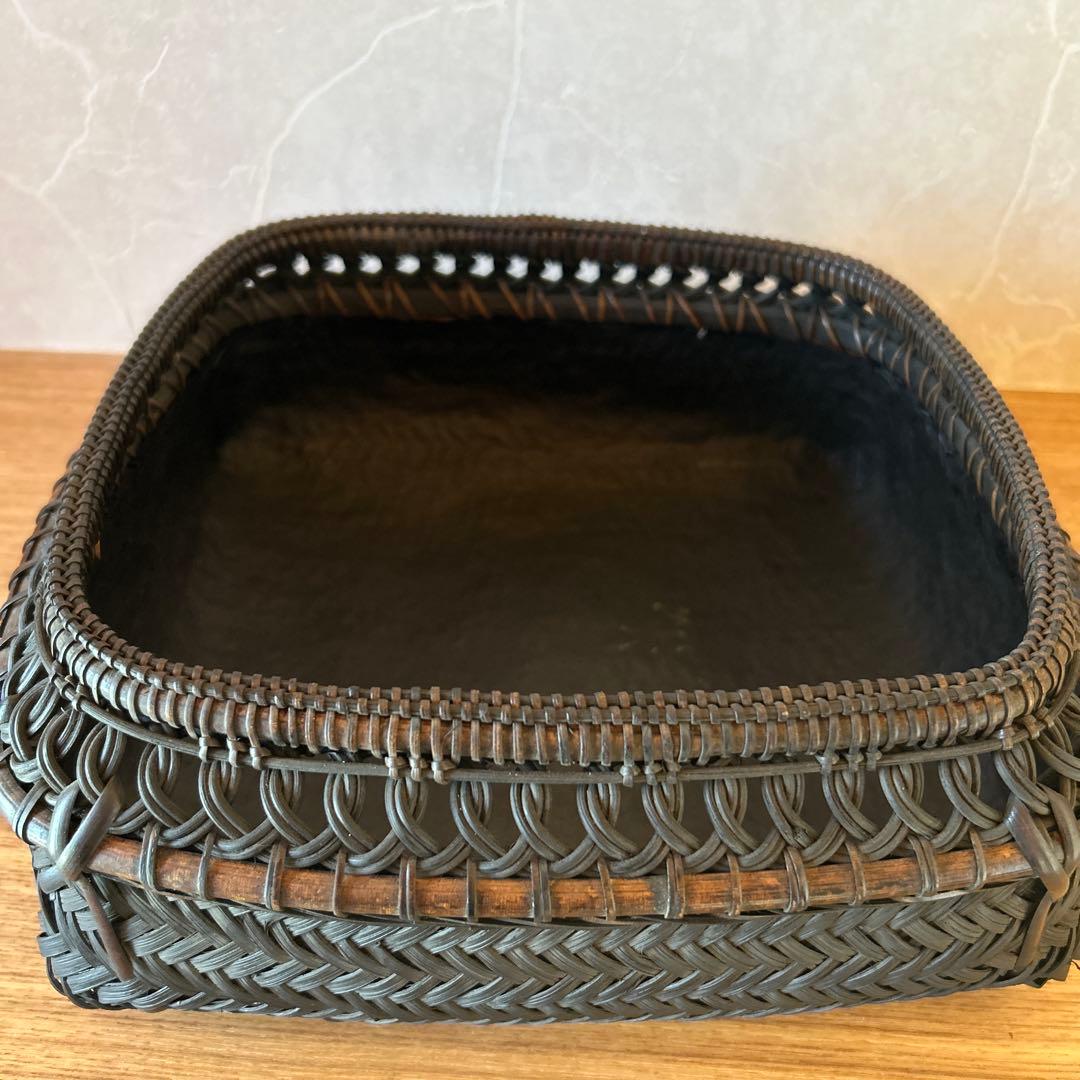 鈴木竹朋斎　篭師　唐物写　藤組四方炭斗　茶道具