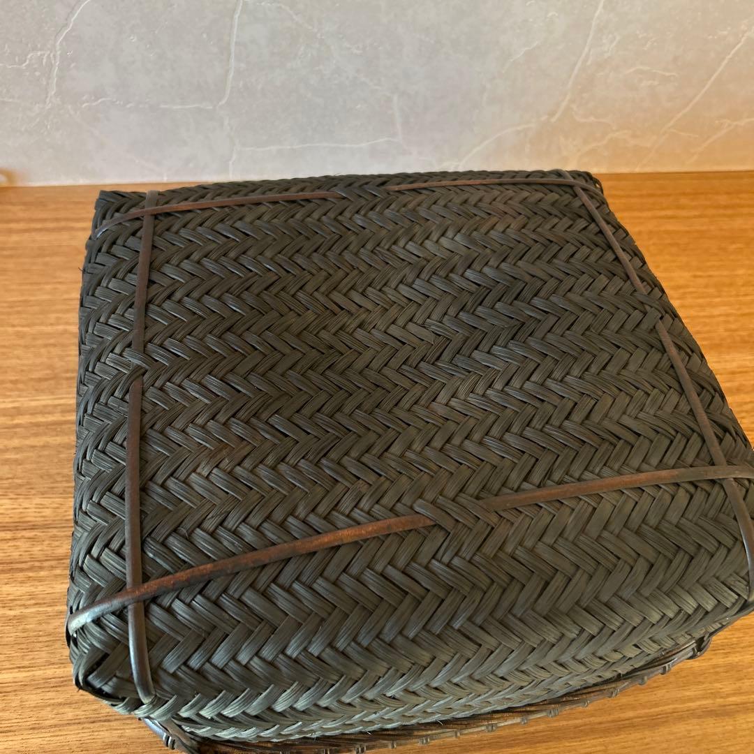 鈴木竹朋斎　篭師　唐物写　藤組四方炭斗　茶道具