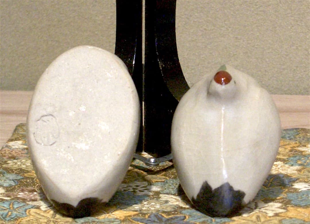 善光寺焼　東野窯　大森光彦作　鶴香合　無傷　共箱　古物。