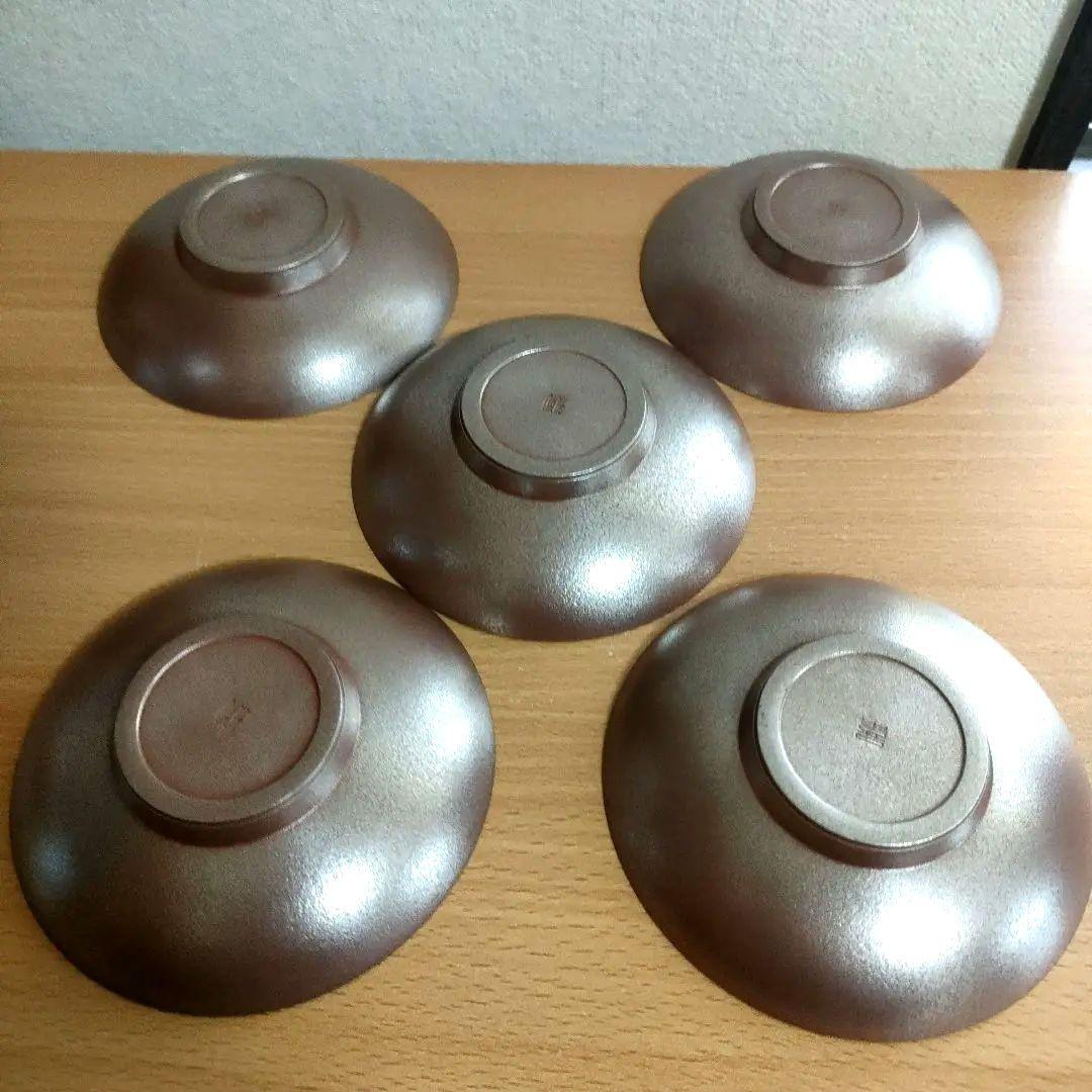 〈未使用〉錫　茶托　錫師　松下喜山作　煎茶道具　5客セット　木箱入り【T-6】