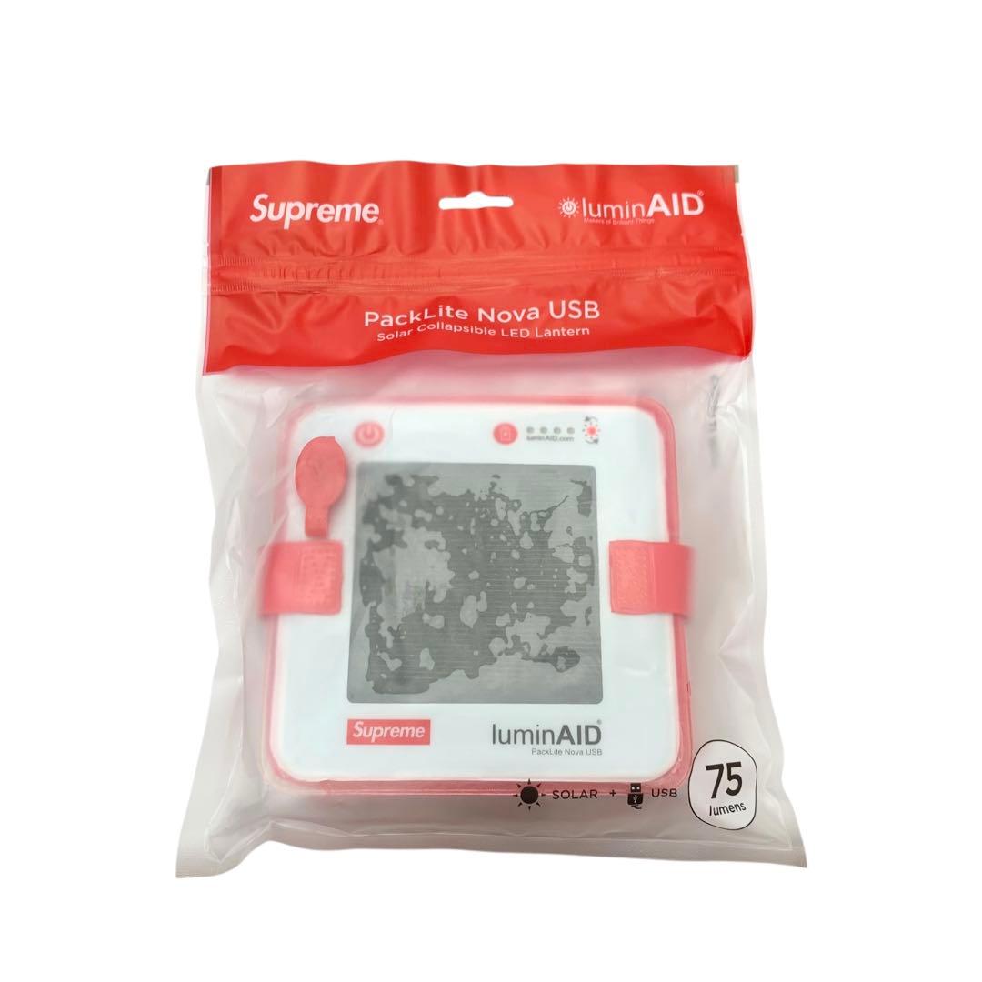 【未使用】シュプリーム ソーラー充電式 折りたたみ LED ランタン 赤×白