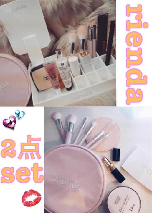 ノベルティ♥️rienda♥️ミラー付コスメスタンド♥️ブラシ付ポーチ２点セット