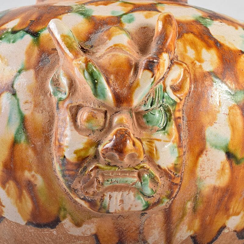 中国　唐三彩　獅子摘　双耳壷　C　R8549B