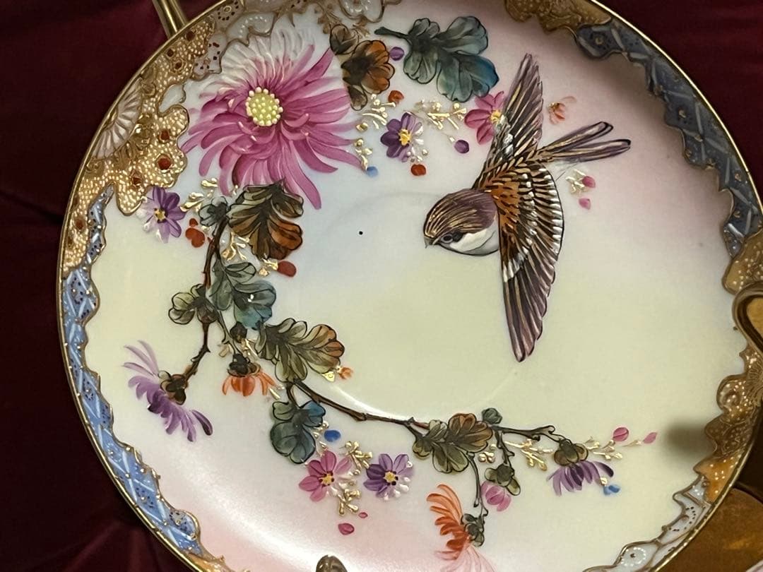 島村製　ジャポニズム　金彩　花と雀　カップとソーサー セット