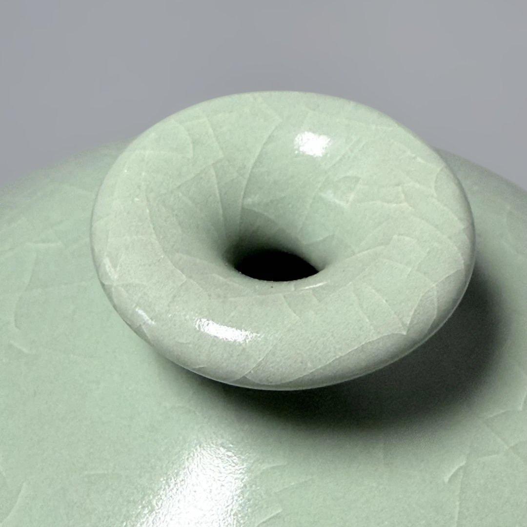 人間国宝　中島宏　本人作　青磁小壺　共箱　本物　翡翠色　究極の青　高16.3cm