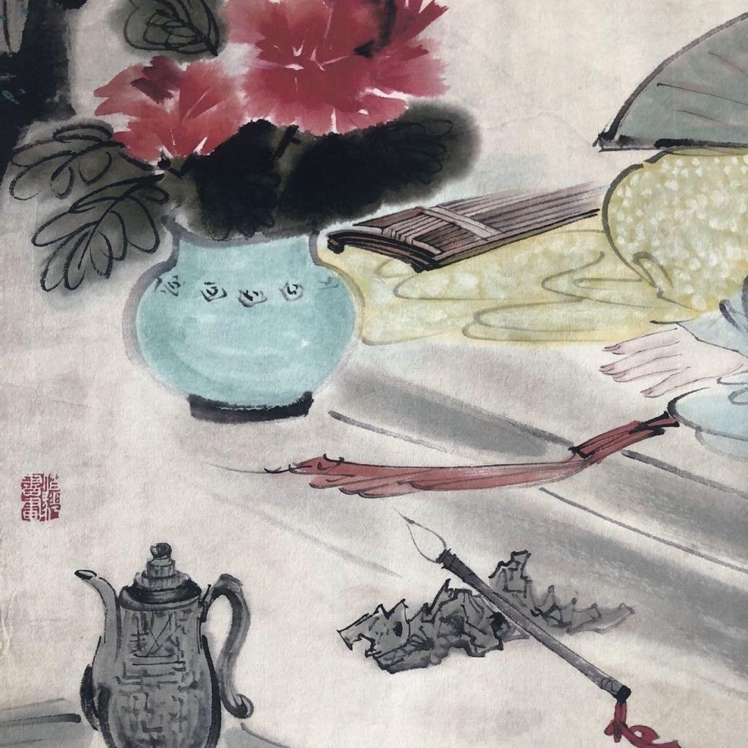 白伯骅『月柳含怡』　三尺中堂掛軸　美人画　掛け軸　サイズ174×77cm