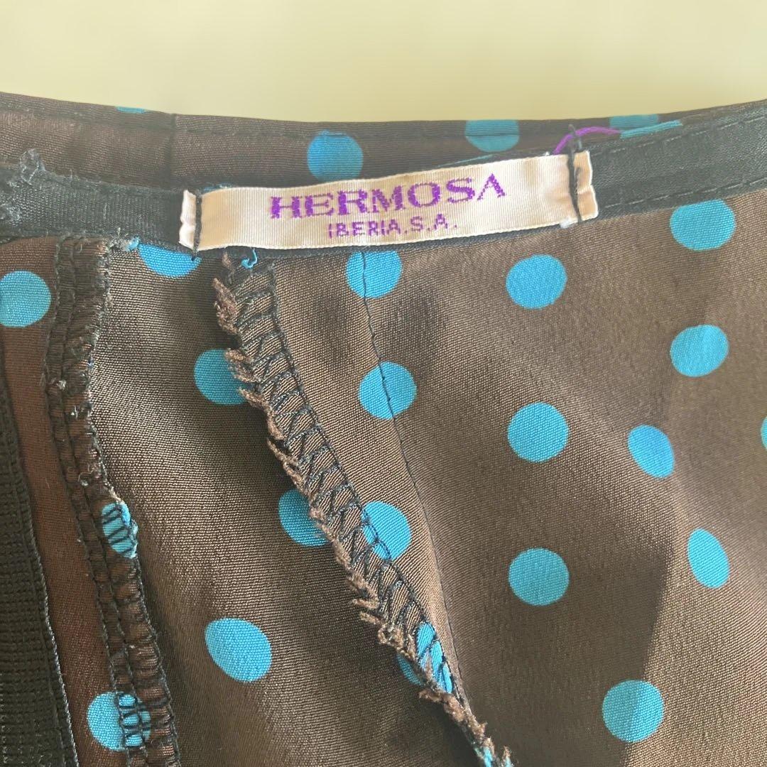 IBERIA.S.A フラメンコ HERMOSA⭐️フリル付き茶色水玉　花柄フレア