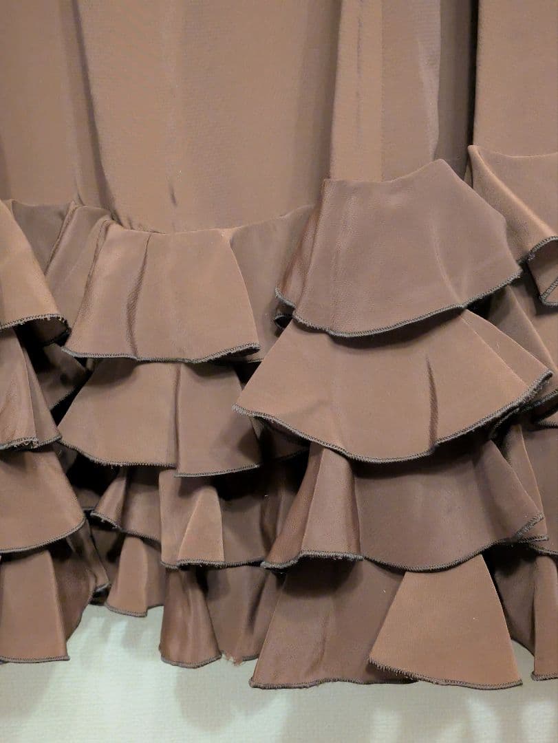 ペチコート　フラメンコ衣装　4段フリル　L　ブラウン