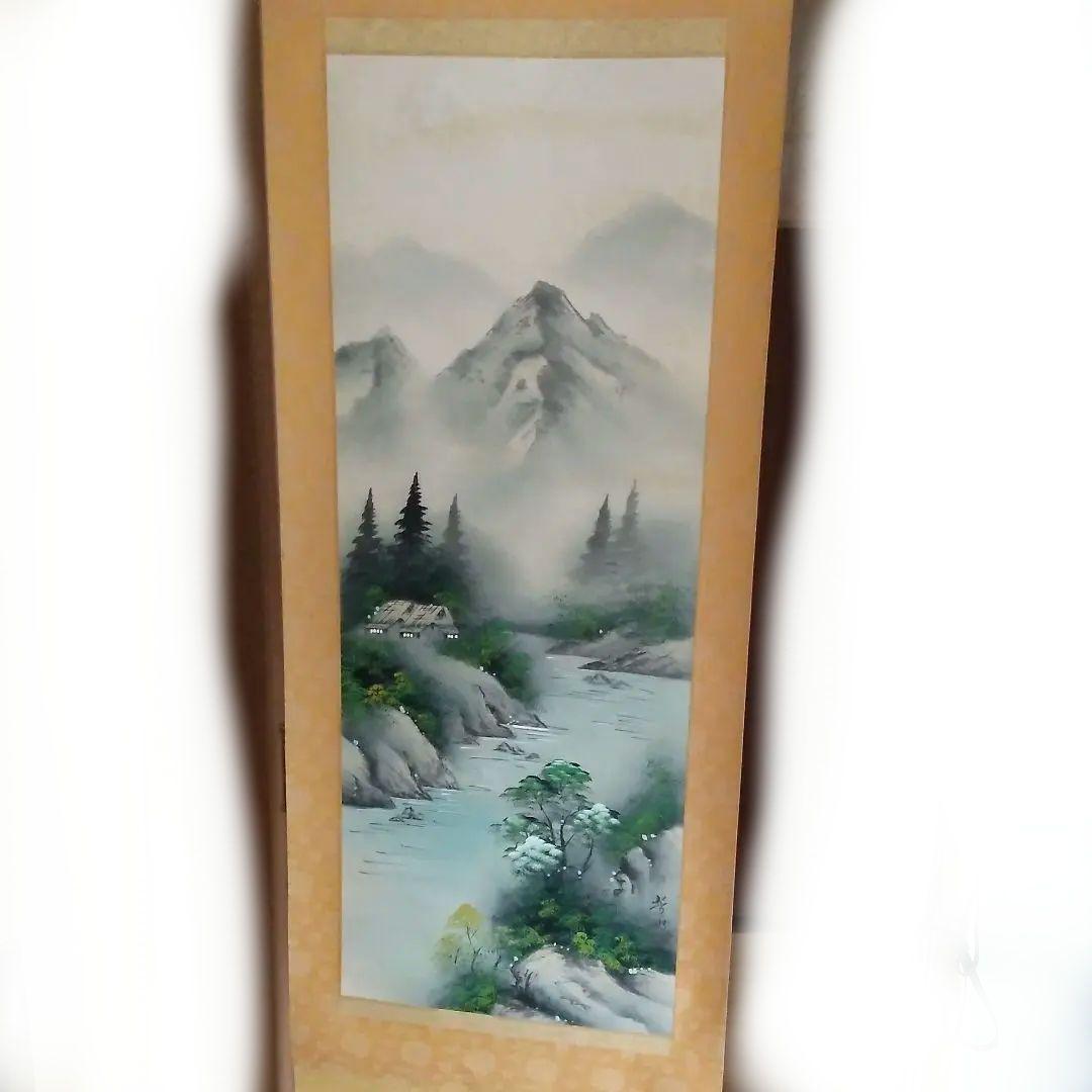 掛け軸　山水画　油書作品　徳松 作